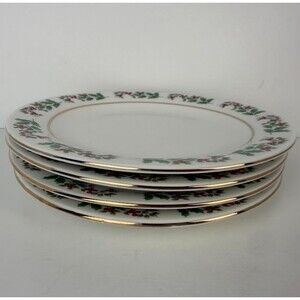 Gibson Holiday Gold / Christmas Charm Delight Holiday Harmony 4 Salad Plates A